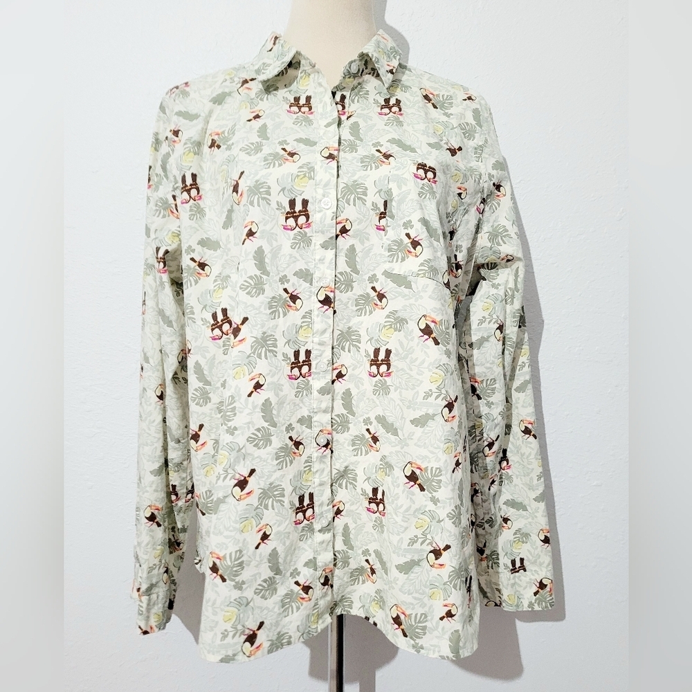 Croft & Barrow Toucan Print Button-Front Shirt Woman Plus SZ XXL Tropical Leaf - Picture 3 of 14